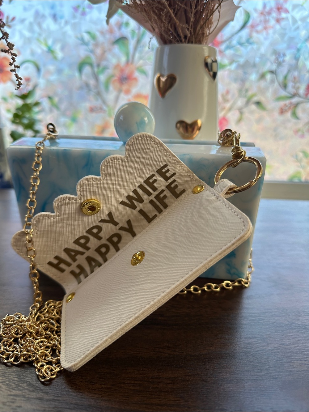 Blue Marble Acrylic Box Clutch + Removable Card Holder +happy wife case